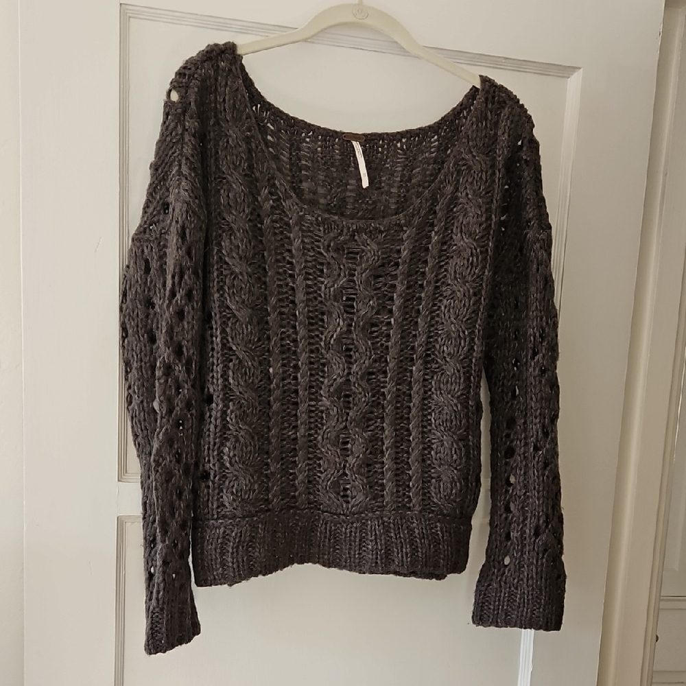 Free People Chunky Cable Knit Sweater in Charcoal